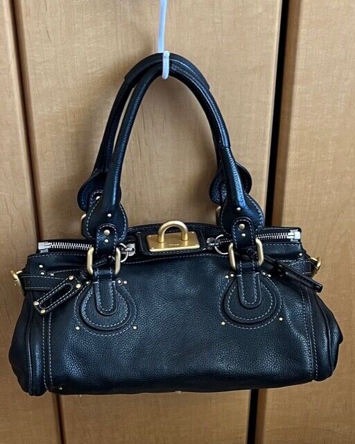 Auth Chloe Paddington Leather Bag Handbag Black No Padlock Key