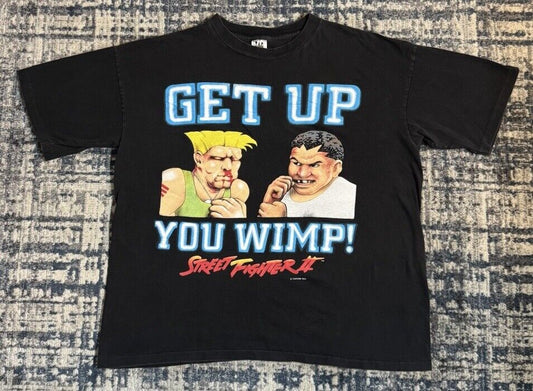 Vintage 1990 Capcom Street Fighter II Get Up You Wimp Guile Vs Balrog T Shirt XL