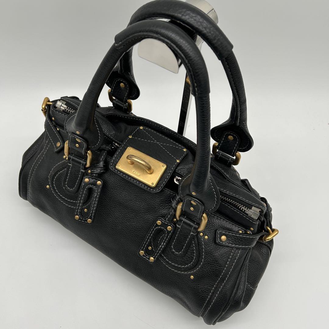 Auth Chloe Paddington Leather Bag Handbag Black No Padlock Key