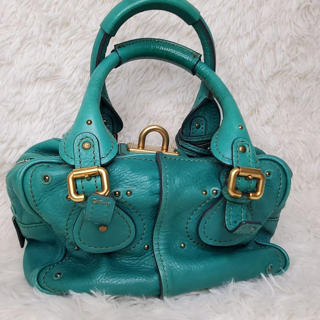 Auth Chloe Paddington Leather Tote Bag Handbag Green No Padlock