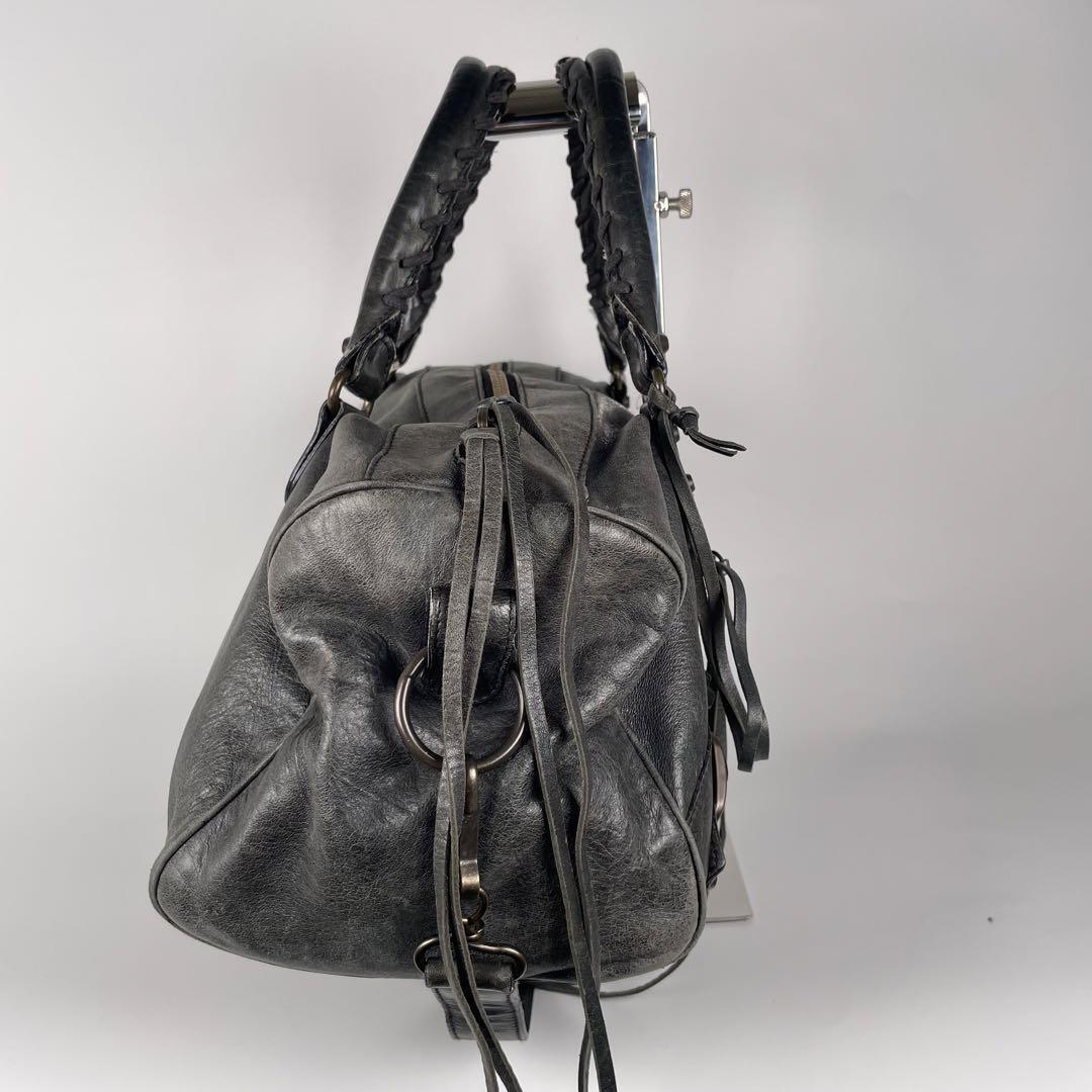 BALENCIAGA Twiggy Boston Bag Motorcycle City 2way Handbag Black Dark Grey