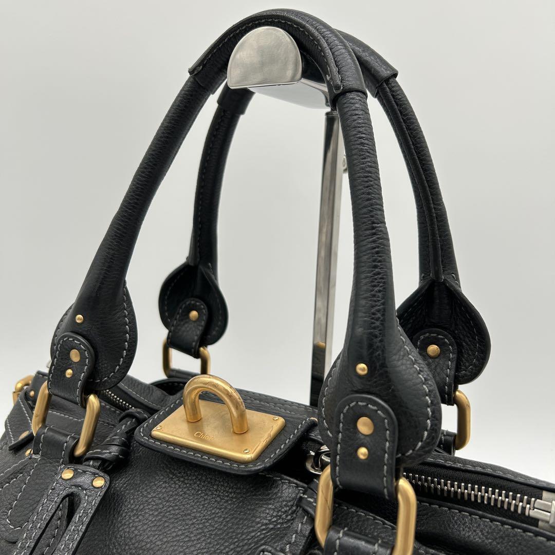 Auth Chloe Paddington Leather Bag Handbag Black No Padlock Key