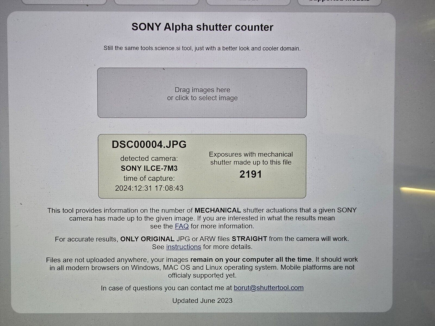 Sony Alpha A7 III Mirrorless Full Frame - Black (Body Only) - Shutter count 2191